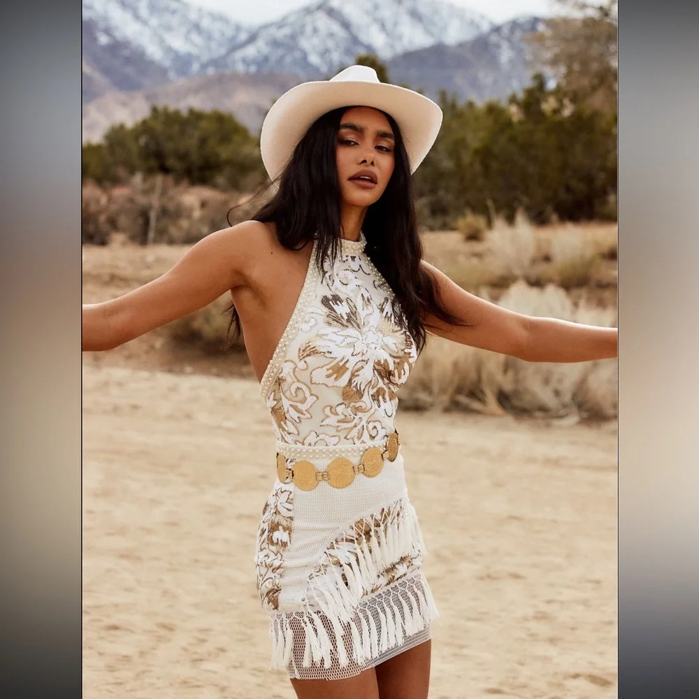 12th tribe like gold dust sequin fringe mini dress - Picture 6 of 7